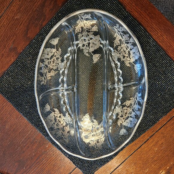 Vintage Silver City Glass Co Sterling-On-Crystal Large Divided Oval Relish Dish - Picture 3 of 6
